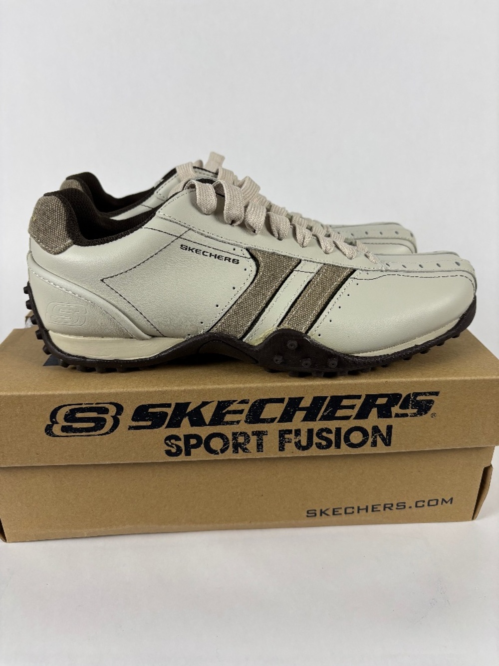 Skechers, Cream, Leather, Lace-Up, Sneakers, Brown Accents, size 8.5 urban track